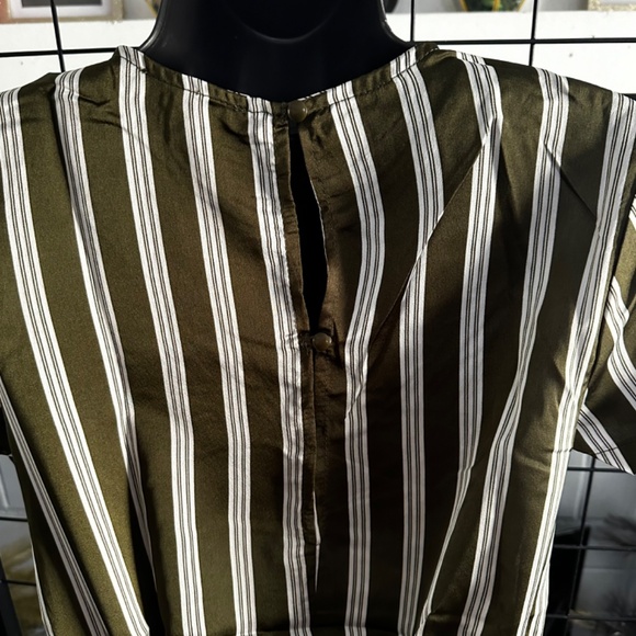 Olive/White Elastic Waist Band Pin Striped Jumpsuit - Picture 5 of 8